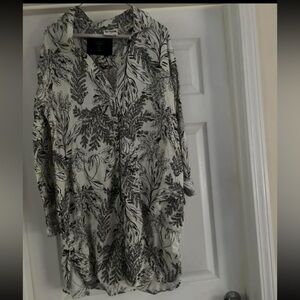 Tahari Black and White Floral Linen dress